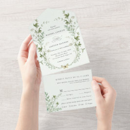 Blassgrüne Elegante Wildblume Hochzeit All In One Einladung
