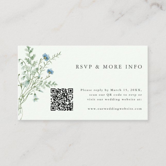 Blassgrüne Elegante Wildblumen Hochzeit RSVP Begleitkarte (Vorderseite)