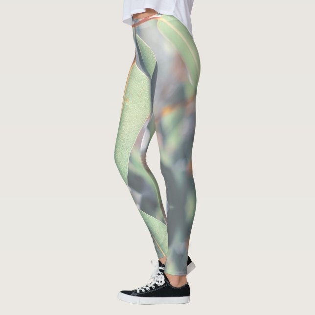Blassgrüne Eukalyptus-Tree-Blätter Leggings (Links)