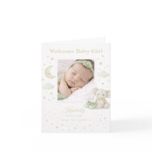 Blaßgrüne Geburtsanzeige für Baby Mädchen als Foto
