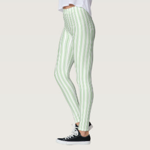 Blassgrüne und weiße Streifen aus Süßigkeiten Leggings
