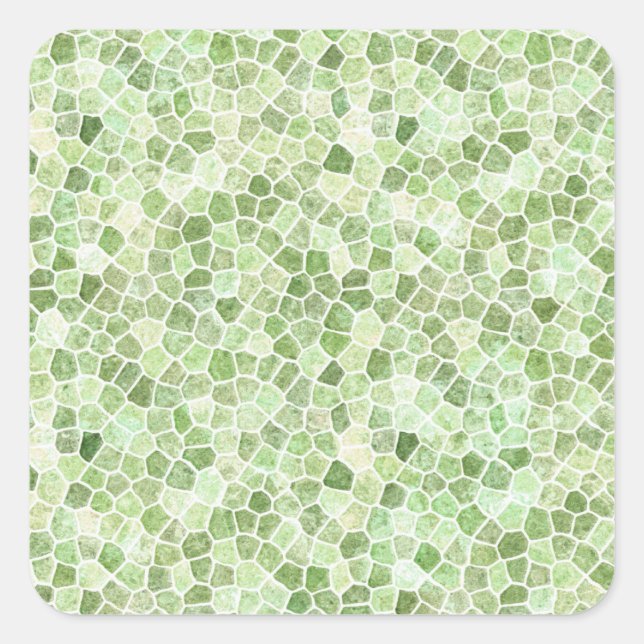 Blassgrünes Cobbled Patchwork Terrazo Muster Quadratischer Aufkleber (Vorderseite)