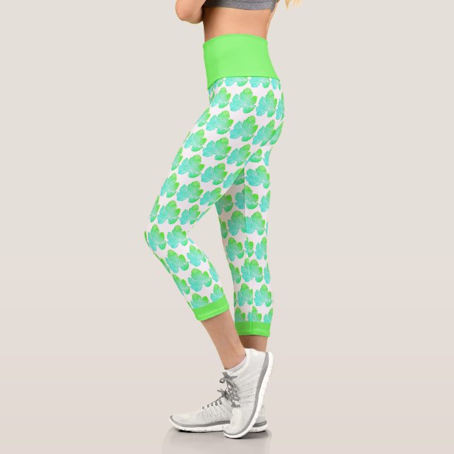 Blassgrünes Squashleaf Textur Leggings drucken (Links)
