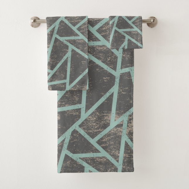 Blassgrünes und graues Mosaikmuster Badhandtuch Set (Insitu)