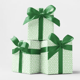 Blassgrünes und weißes griechisches Schlüssel-Must Geschenkpapier