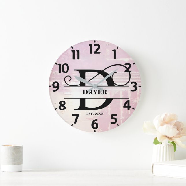 Blasslavender D Monogramm gestört Große Wanduhr (Zuhause)