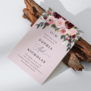 Blasslila elegante florale Hochzeit Foto + QR Einladung