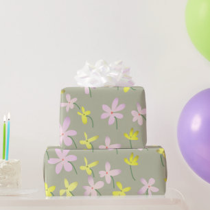 Blassolive Khaki Sage Beige Gelbe Rosa Blüte Geschenkpapier