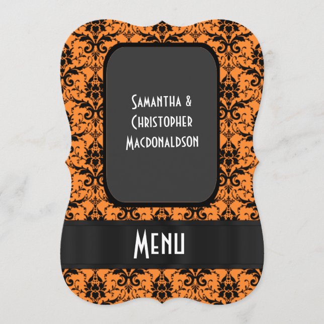 Blassorange Damast formales Hochzeitsmenü Menükarte (Vorderseite)