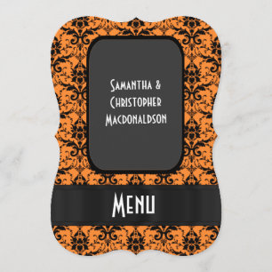 Blassorange Damast formales Hochzeitsmenü Menükarte