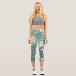 Blasspastellgrün Gelbe Wiesenwiesen Blume Capri Leggings