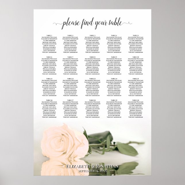 Blasspfirsichfarbene Rose 20 Tabelle Hochzeitstabe Poster (Vorne)