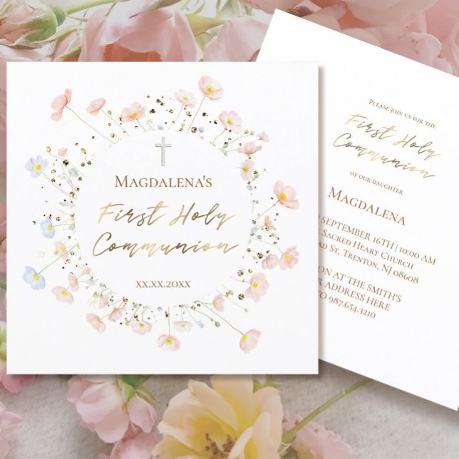 Blassrosa Blume Erste Einladung zur Heiligen Kommu (Von Creator hochgeladen)