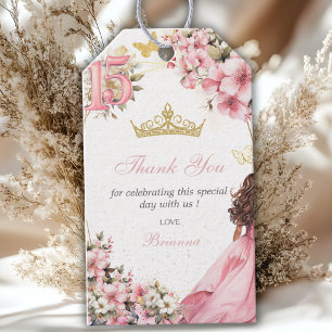 Blassrosa Blumen Goldene Quinceañera Dankeschön Geschenkanhänger