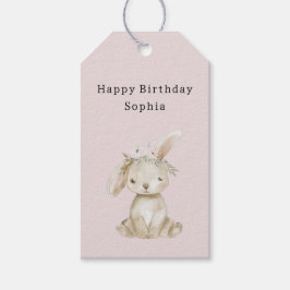 Blassrosa Blumen Hase Geburtstag Geschenkanhänger