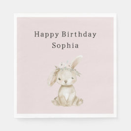 Blassrosa Blumen Hase Geburtstag Serviette