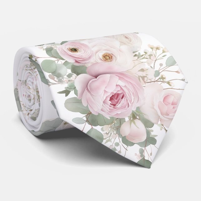 Blassrosa Blumen Krawatte (Gerollt)