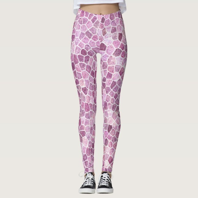 Blassrosa Cobbled Patchwork Terrazo Muster Leggings (Vorderseite)