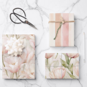 Blassrosa Creme Pfirsich Tulpen Florale Hochzeitsf Geschenkpapier Set