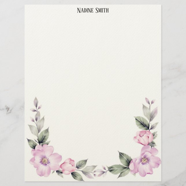 Blassrosa florale untere Randbriefpapier Briefbogen (Vorderseite)