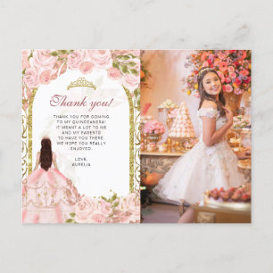 Blassrosa Florales Foto Quinceañera Dankeschön Postkarte