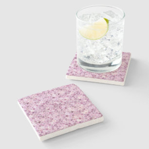 Blassrosa gepflastertes Patchwork-Terrazzo-Muster Steinuntersetzer