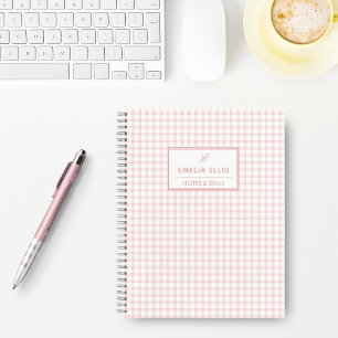 Blassrosa Gingham Grandmillennial Monogramm Name N Notizbuch