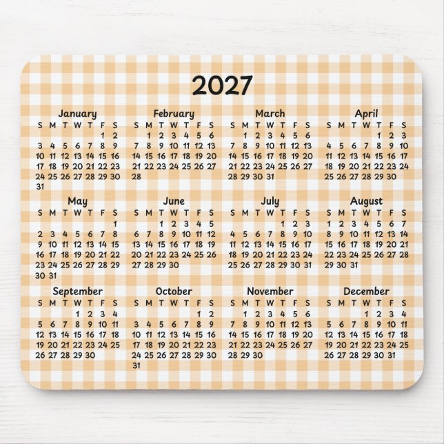 Blassrosa Gingham Whimsical 2027 Kalender Mousepad (Vorne)