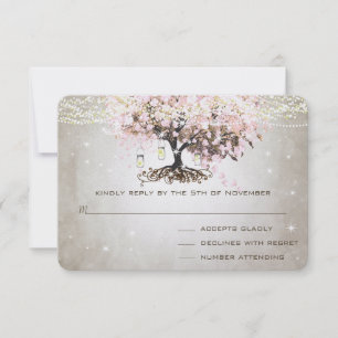 Blassrosa Herzblatt Hochzeit RSVP Karte