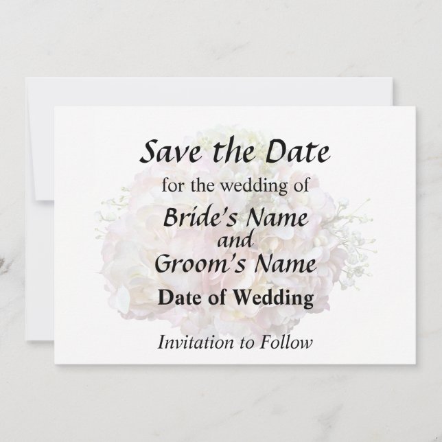 Blassrosa Hydrangea mit Babyatmung Save The Date (Vorderseite)