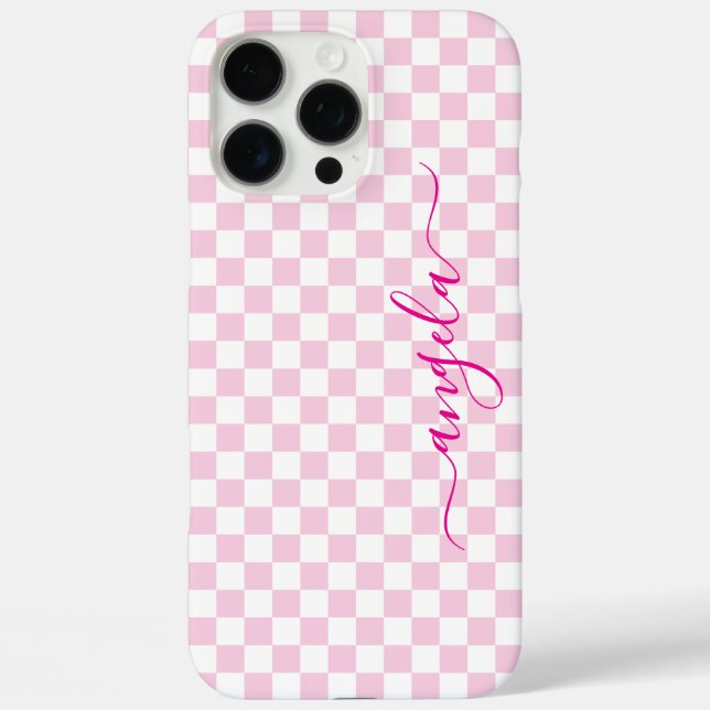 Blassrosa kariertes Signature iPhone 16 Pro Max Hülle (Rückseite)