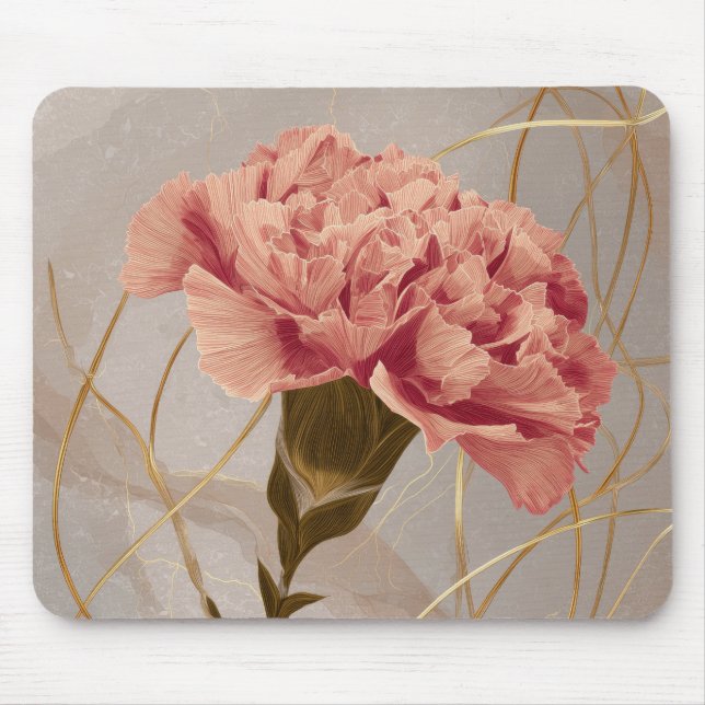 Blassrosa Nelken Blumen Gold Mousepad (Vorne)