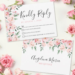 Blassrosa Quinceanera-RSVP-Karte mit floralem Must RSVP Karte