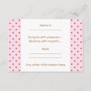Blassrosa und braune Herzmuster. RSVP Karte