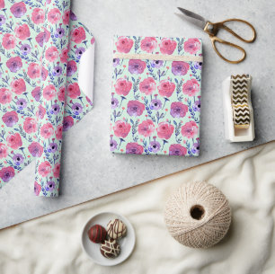 Blassrosa und violettes Wasserfarben-Blumenmuster Geschenkpapier