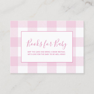 Blassrosa und weiße Gingham-Karo-Bücher für Baby Begleitkarte
