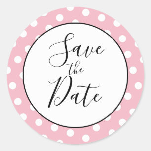 Blassrosa und weiße Punkte Save-the-Date-Karten Runder Aufkleber