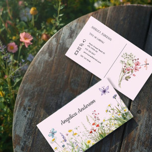 Blassrosa Weibliche Aquarell-Wildblumen Wiese Visitenkarte