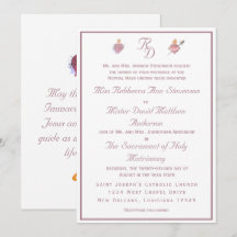 Blassrosa Zwei-Herzen-Katholische-Hochzeitseinladu