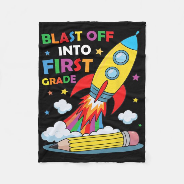 Blast Off Into 1st Grade First Day Of School  Fleecedecke (Vorderseite)