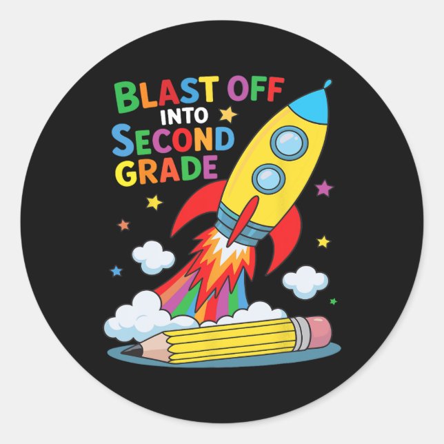 Blast Off Into Second Grade First Day Of School  Runder Aufkleber (Vorderseite)