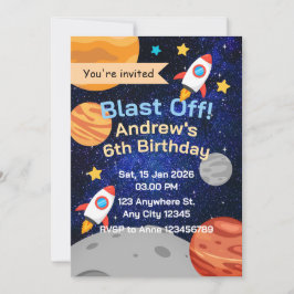 Blast Off Rocket Space Birthday for Boys Einladung