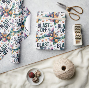"Blast Off Space Boy Astronaut Birthday Party" Geschenkpapier