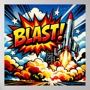 BLAST! Retro-Pop-Art-Raketenexplosion Poster