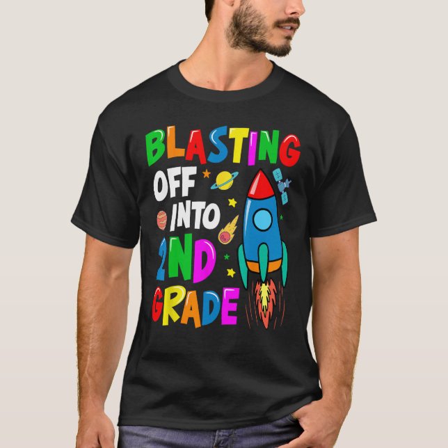 Blasting Off Into Second Grade Back To School Kids T-Shirt (Vorderseite)