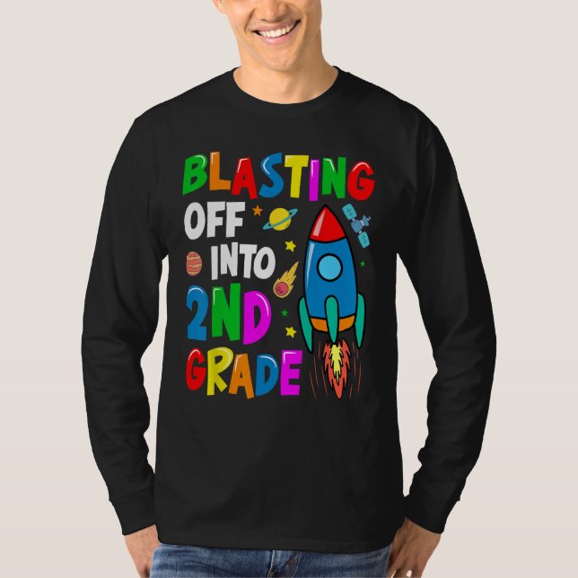 Blasting Off Into Second Grade Back To School Kids T-Shirt (Vorderseite)
