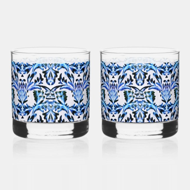 Blatt Blau gerollt Whiskyglas (Vorderseite)