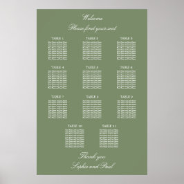 Blatt Green 11 Tabelle Hochzeitdiagramm Poster