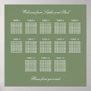 Blatt Green 13 Table Wedding Seating Chart Poster
