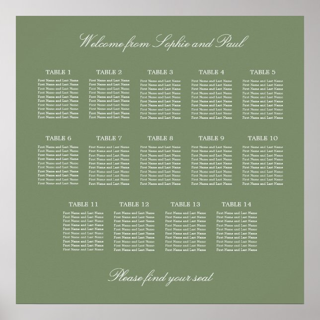 Blatt Green 14 Tabelle Hochzeitstabelle Poster (Vorne)